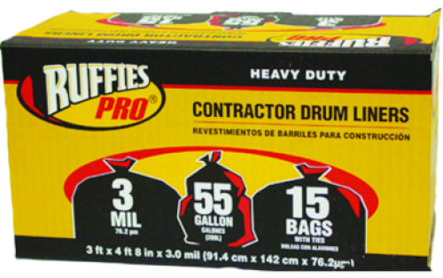 DRUMLINER55 - DRUM LINER TRASH BAGS,55 GAL 3 MIL 15/BOX